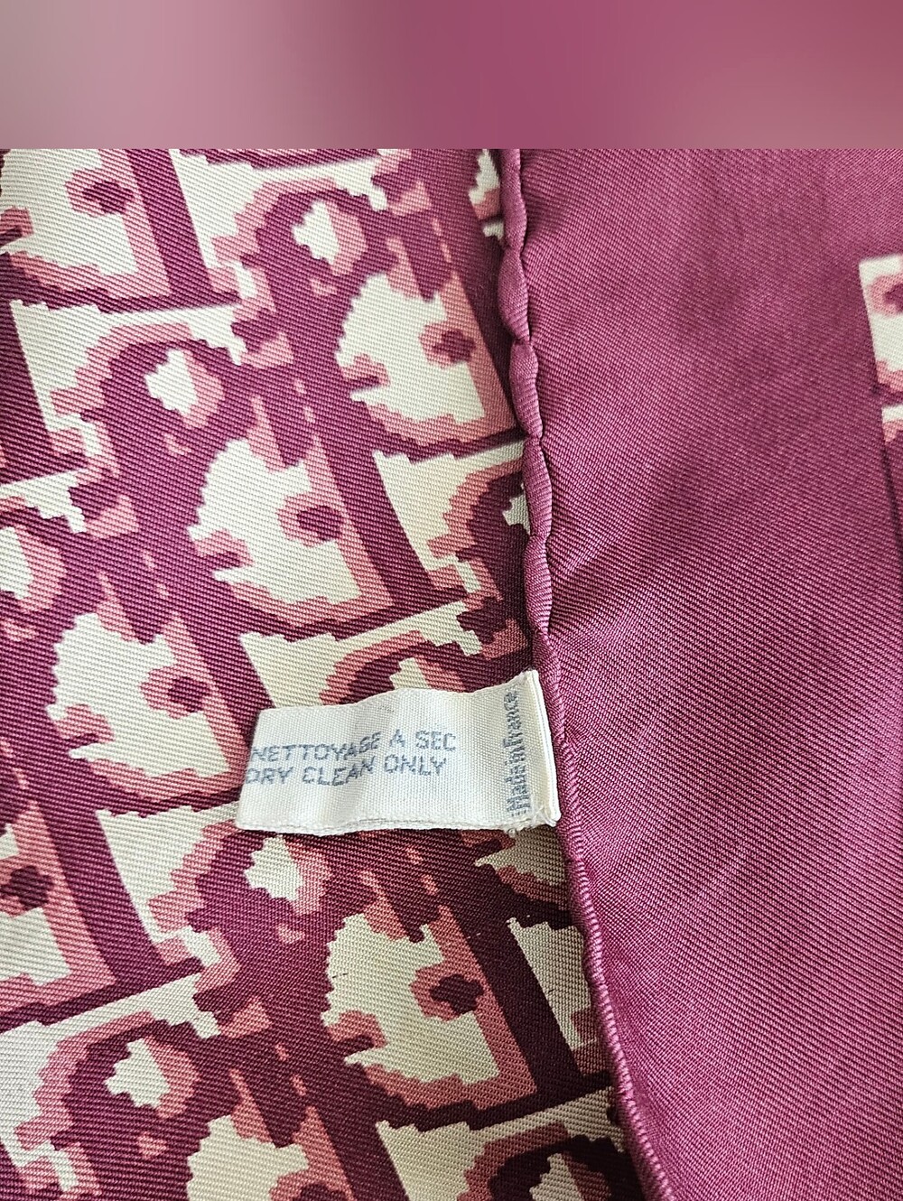 Christian Dior Burgundy & Cream Oblique Monogram Silk Scarf - Picture 6 of 7
